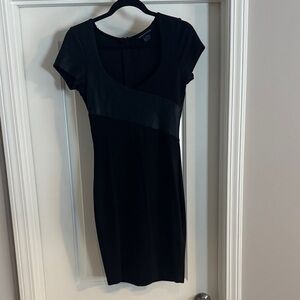 French Connection Black Mini Dress with Leather Detail